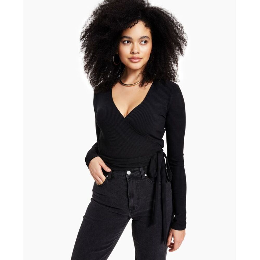 Bar III Ribbed Wrap Top